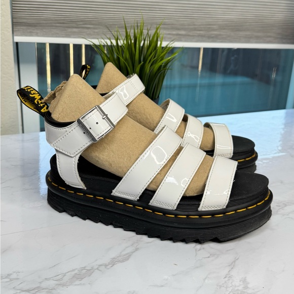 Dr. Martens Blaire White Patent Leather Gladiator Sandals Size 7 US Chunky - Picture 1 of 7